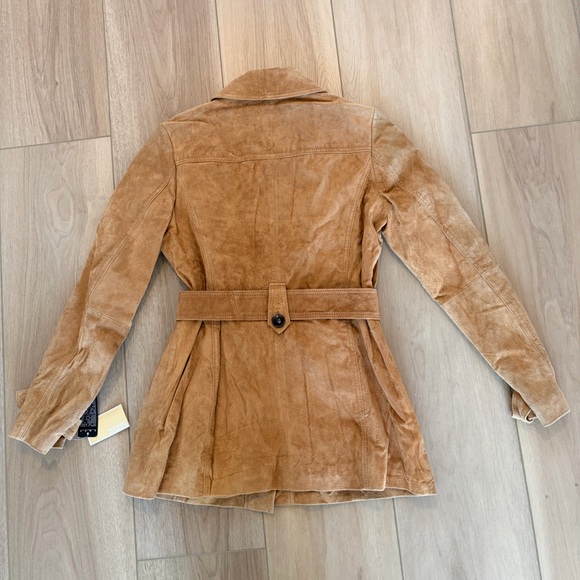 Michael Kors Genuine Suede Cognac Trench Coat - Picture 6 of 10